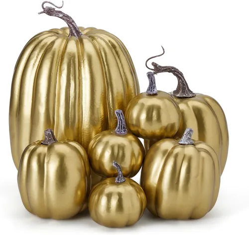 Lizxun 7 calabazas artificiales para decoración de Halloween, calabaza naranja de espuma simulada de Halloween, calabazas de espuma de otoño para 7