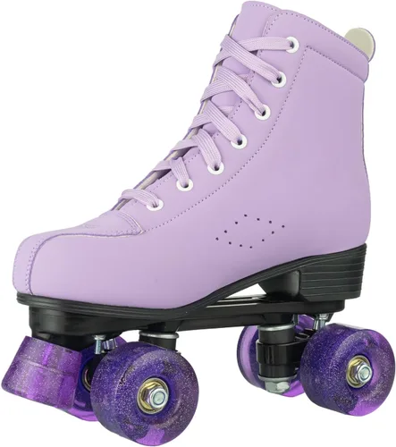 Patines de ruedas para niñas y mujeres, cómodos patines de piel sintética de color degradado con ruedas flash, patines para interiores y exteriores