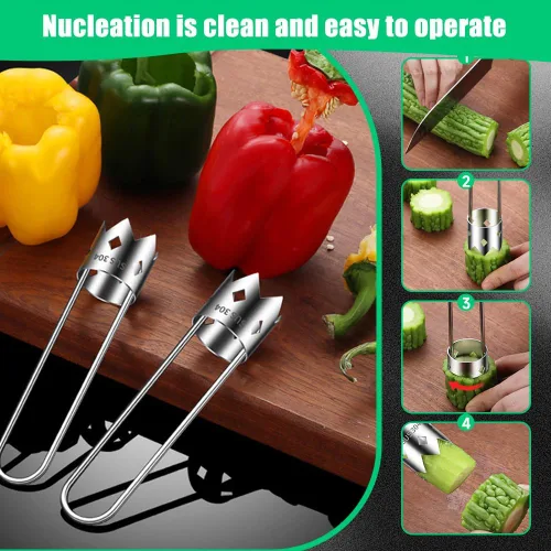 Miniatura 5 de Runsgo Descorazonador de semillas de pimiento rojo 2024, nuevo descorazonador de frutas de acero inoxidable, para verduras y frutas (1 unidad)