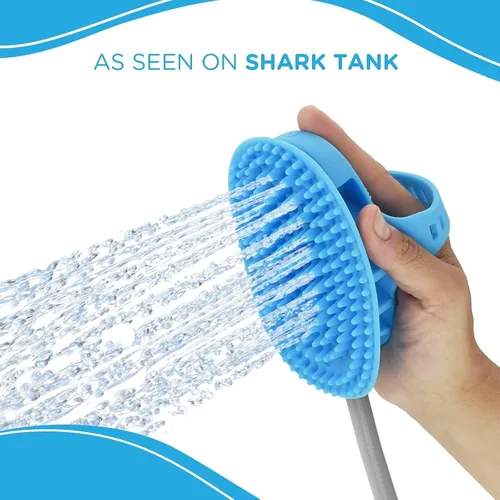 Miniatura 8 de Aquapaw Cepillo de baño 5 en 1 para caballos y perros y peine de curry – Silicona azul XL – Incluye accesorio de manguera de ducha de 3 pies