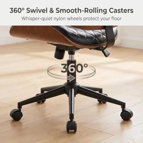 Miniatura 8 de Furnimart Silla de escritorio pequeña sin brazos con ruedas, silla giratoria de piel sintética de 360° para dormitorio, silla de trabajo compacta