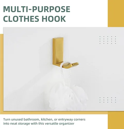 Miniatura 5 de Aomasi Gancho para bata de toalla, oro cepillado, soporte para toallas de mano de acero inoxidable 304, soporte de pared para colgar ropa de baño
