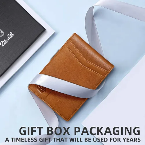 Miniatura 18 de Zitahli - Billetera delgada con 12 ranuras para tarjetas, ventana de identificación con clip para dinero, bolsillo frontal RFID plegable, pequeña