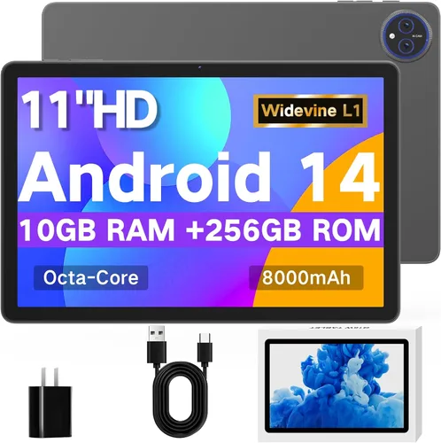 JUNYANG Tablet Android 14 de 11 pulgadas con Octa-Core, 256 GB ROM 10 GB RAM (expansión de 2 TB), Tablet PC 2026 con batería de 8000 mAh, tableta de