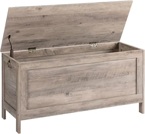Miniatura 13 de HOOBRO Caja de juguetes, baúl de almacenamiento de aspecto de madera retro con bisagra de seguridad, banco de almacenamiento de entrada soporta 220