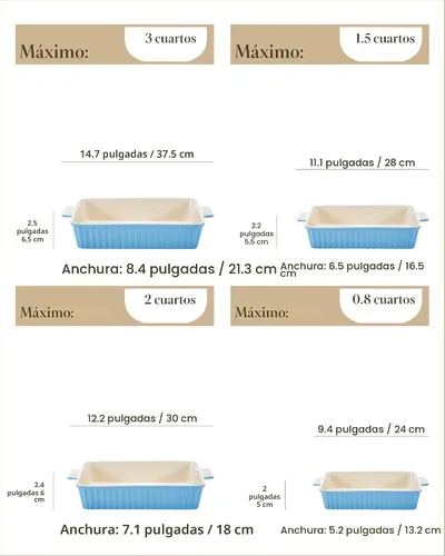 Miniatura 2 de MALACASA Cacerola para horno, platos de cerámica para hornear, juegos de 4 platos de cerámica, sartenes rectangulares para lasaña profundas con asas