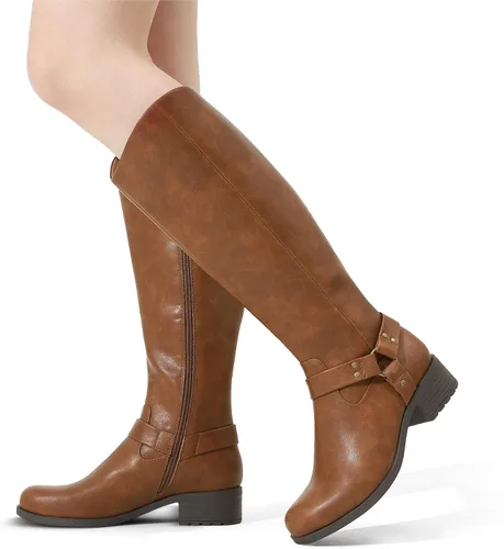 Miniatura 7 de DREAM PAIRS Botas para mujer hasta la rodilla, cómodas botas de equitación con cremallera lateral