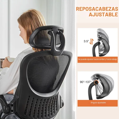 Miniatura 3 de Sweetcrispy Silla de escritorio para computadora de oficina, ergonómica, con respaldo alto, de malla, con ruedas y reposacabezas ajustables, cómodo