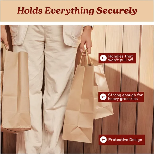 Miniatura 3 de PTP BAGS Bolsas de papel kraft de 5.75 x 3.25 x 8.3 pulgadas, bolsa reciclable de 100 GSM con asas reforzadas para recuerdos de fiesta, joyas