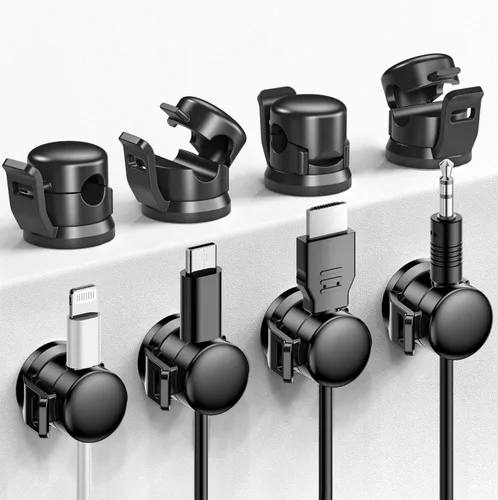 Clips para cables, paquete de 8 organizadores de cables [cable suave ajustable] organizadores de cables adhesivos para cables, cargador USB para