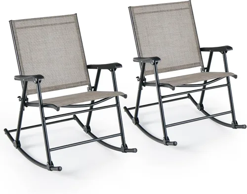 Miniatura 13 de Tangkula Juego de 2 mecedoras plegables para patio con tela de asiento transpirable y marco de metal resistente, movimiento mecedor suave, balancín