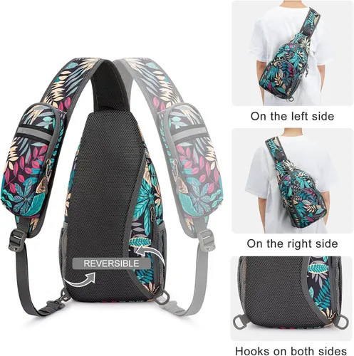 Miniatura 5 de G4Free Bolso bandolera RFID, mochila cruzada para el pecho, bolso de hombro para senderismo al aire libre Hoja Azul