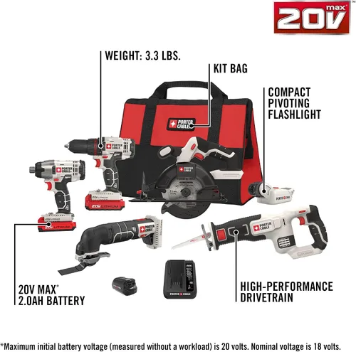 Miniatura 3 de PORTER-CABLE Kit combinado de 6 herramientas de 20 V MAX* Juego de taladro inalámbrico, destornillador de impacto, sierra circular, sierra