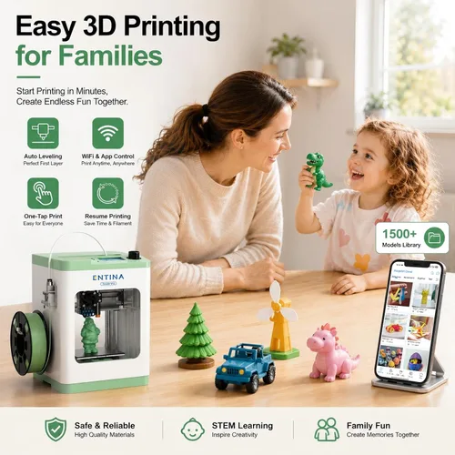 Miniatura 3 de Entina TINA2S Impresoras 3D con impresión WiFi en la nube, totalmente montadas con nivelación automática, enorme biblioteca, mini impresora 3D