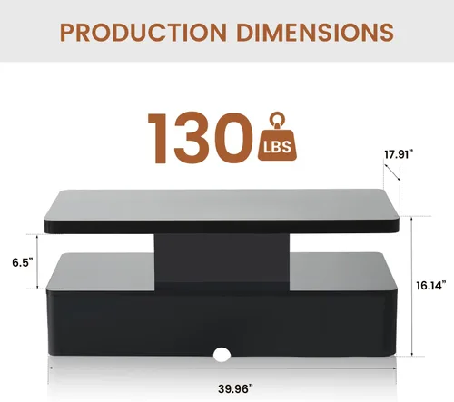 Miniatura 2 de Mesas modernas de sala de estar, mesa de centro LED con luces LED, mesa central rectangular de 2 niveles con gran almacenamiento, superficie de alto
