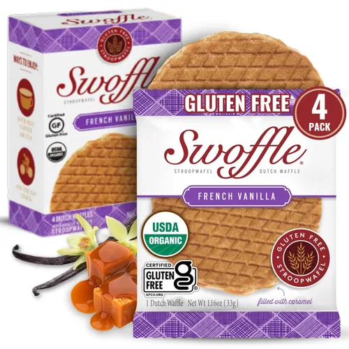 Miniatura 17 de Stroopwafels Orgánicos Certificados Sin Gluten de Swoffle - Relleno de Caramelo (16) Obleas de 1.16oz Sin OGM, Sin Trigo, Kosher, Sin Soja y Sin