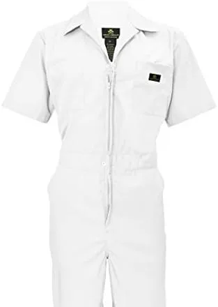 Miniatura 2 de Natural Uniforms Overol de manga corta con cremallera para hombre, resistente a las manchas y a las arrugas (blanco, talla M)