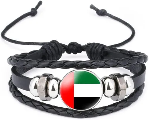 Miniatura 90 de vmcoatdu Mundial Muchas Banderas Nacionales Brazalete Retro de Aleación de Cuero para Pulsera de Cuerda Trenzada de Bandera Nacional