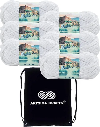 Miniatura 27 de Lion Brand Hometown New York White 135-100 (3 madejas - mismo lote de tinte) #6 S Bulky - Hila acrílica para crochet y tejer con bolsa para proyectos