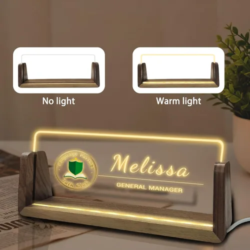 Miniatura 5 de Placa de nombre de escritorio personalizada con logotipo, placa acrílica iluminada personalizada para escritorio, regalos de oficina personalizados