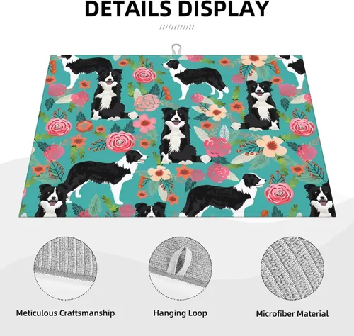 Miniatura 3 de Tapete de secado de platos para encimera de cocina, tapete escurridor antideslizante Border Collie Florals, almohadilla de secado de platos