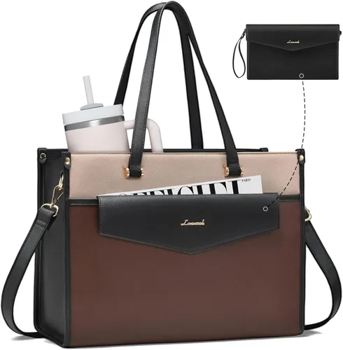Miniatura 13 de LOVEVOOK Bolsa de mano para laptop para mujer, bolsa de trabajo profesional 2 en 1 de 15.6 pulgadas, maletín de negocios con bolso de mano, bolso