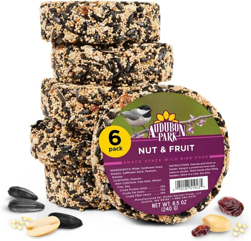 Audubon Park Pila de Snacks de Frutas y Nueces para Aves Silvestres, Pastel de Semillas para Comederos Exteriores, Pack de 6
