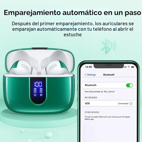 Miniatura 5 de TAGRY Auriculares Bluetooth Verdaderamente Inalámbricos Auriculares 60H Reproducción Pantalla LED de Energía Audífonos con Estuche de Carga Verde
