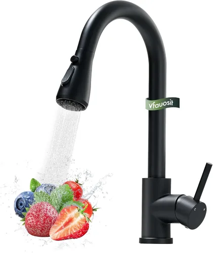 Miniatura 25 de VFAUOSIT - Grifo de cocina con rociador extraíble, grifo de fregadero de cocina sin plomo, níquel cepillado, acero inoxidable, arco alto, extracción
