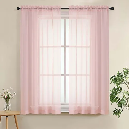 Miniatura 89 de LIVEKID Cortinas traslúcidas negras de cocina de 36 pulgadas de largo, cortinas cortas filtrantes de luz, 2 paneles de gasa aireada, texturizadas