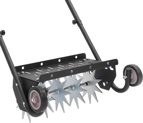 Miniatura 9 de Aireador de césped con pinchos de empuje, aireador de césped giratorio, equipo de aireación manual con mango, 2 ruedas, 5 púas de acero adecuadas