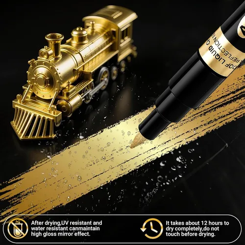 Miniatura 3 de 5 marcadores de pintura cromada de espejo líquido, plateado, dorado y cobre, marcadores metálicos permanentes de espejo, brillo reflectante