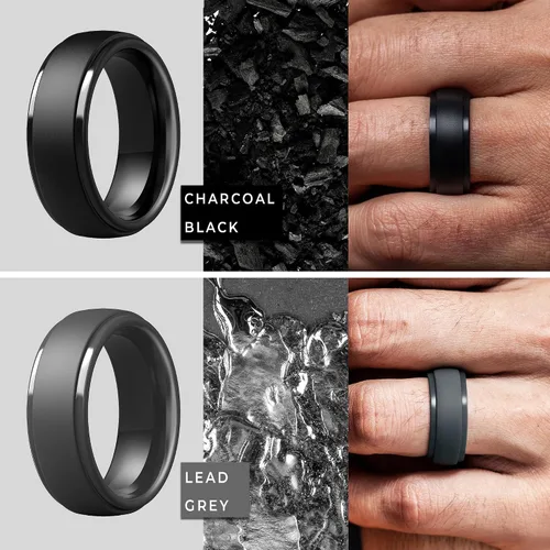 Miniatura 11 de ThunderFit Anillos de boda de silicona para hombre, 0.394 in de ancho y 0.098 in de grosor, paquete múltiple de variedad 1-7