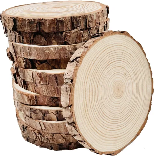 Rebanadas de madera sin terminar para centros de mesa, 18 unidades de 5.1 a 5.5 pulgadas, discos redondos de madera con corteza de árbol, círculos