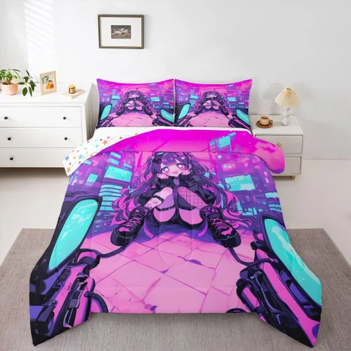 Miniatura 13 de Erosebridal Edredón de sirena azul para niñas, ropa de cama de unicornio lindo de 3 piezas para niños, juegos de ropa de cama y colecciones