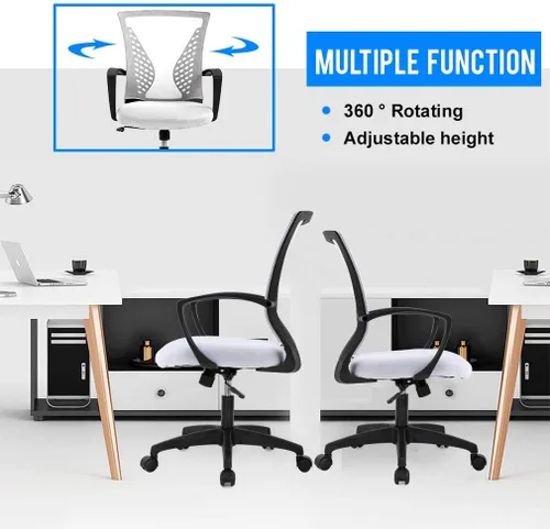 Miniatura 6 de HHS Silla de oficina ergonómica de malla, silla de computadora giratoria con ruedas, cómoda silla ejecutiva con soporte lumbar, sillas de gestión