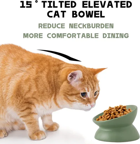 Miniatura 4 de Cuenco elevado de cerámica para gatos, cuencos de comida para gatos inclinados, de cerámica, apto para bigotes, antivómitos y reduce la carga