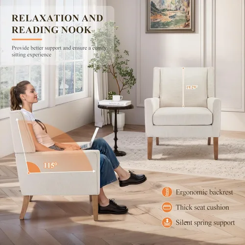 Miniatura 6 de Sillas de acento para sala de estar, sillas de sala de estar de madera y tela de mediados de siglo, sillón con brazos, sillas auxiliares para sala