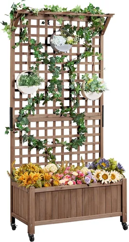 Yaheetech Maceta de jardín para horticultura de 72" de altura con enrejado para plantas trepadoras de vid, caja elevada para exteriores con