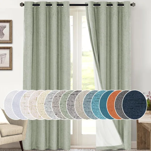 Miniatura 77 de Primitive - Cortinas opacas 100 % de lino texturizado natural para dormitorio, sala de estar, cortinas para ahorra energía, tela de arpillera