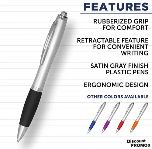 Miniatura 2 de DISCOUNT PROMOS - Bolígrafos personalizados con agarre de goma y tinta negra, paquete de 10 unidades, diseño ergonómico, ideal para oficina
