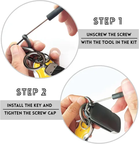 Miniatura 6 de NTNEV Llavero de cuero genuino para automóvil, llavero universal, giratorio de 360 grados, anillo en D antipérdida, 2 llaveros y 1 destornillador
