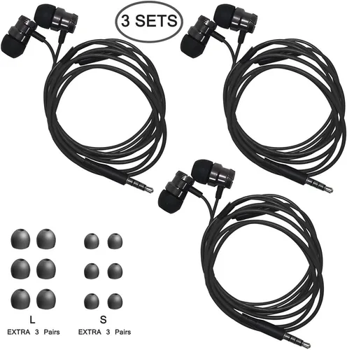 Miniatura 2 de SourceTon Paquete de 3 auriculares con cable con micrófono y control remoto, auriculares intrauditivos estéreo con aislamiento de ruido sin enredos