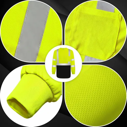 Miniatura 3 de Camisas de alta visibilidad para hombres Clase 3 Hi Vis reflectantes, camisas de seguridad para construcción para hombres y mujeres, de manga larga