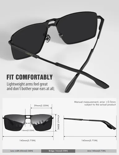 Miniatura 4 de LUENX Gafas de sol rectangulares de aviador para hombre, lentes polarizadas cuadradas con protección UV 400