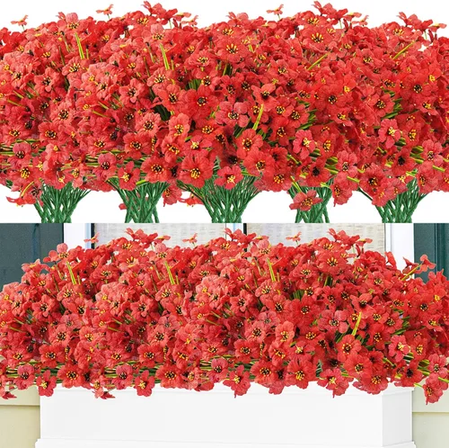Miniatura 13 de Krissing - 48 paquetes de flores artificiales para exteriores, resistentes a los rayos UV, flores falsas de plástico sintético, plantas para jardín