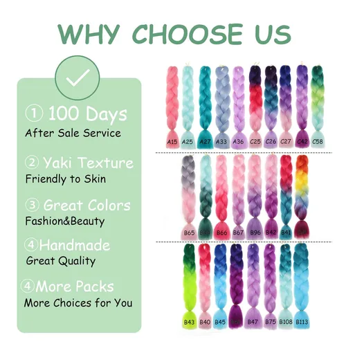 Miniatura 6 de 3 paquetes de extensiones de cabello sintético para trenzas de 24 pulgadas, color verde azulado, cabello trenzado jumbo para festivales coloridos