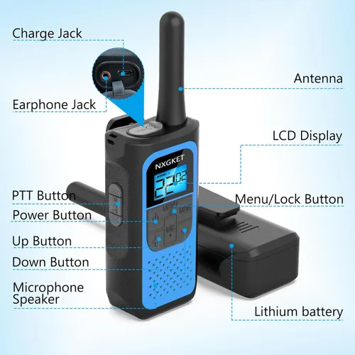 Miniatura 6 de NXGKET Walkie Talkies Long Rnage para adultos NOAA Wether Alert, Walkie Talkie recargable de 2 vías, 22 canales, escaneo VOX con batería de iones