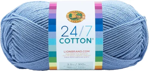 Miniatura 39 de Lion Brand Yarn, Hilo ligero mercerizado de algodón 24/7 para tejer, ganchillo y manualidades, Almirante, 1 paquete, 185 yardas de fibra natural