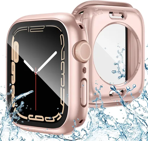 Miniatura 17 de Goton Funda impermeable 2 en 1 para Apple Watch Series 9, 8, 7, protector de pantalla de 1.772 pulgadas, cubierta protectora de vidrio 360, Plateado